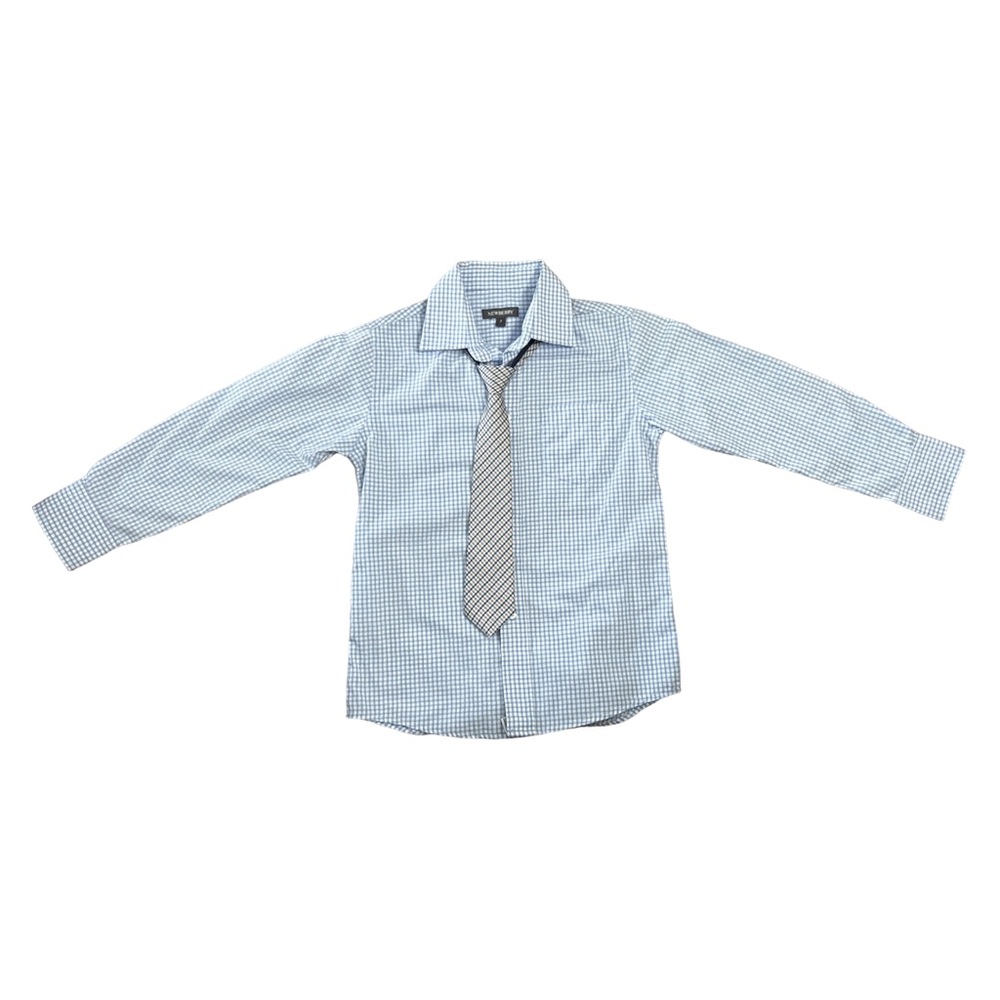 Boys Blue Checkered Shirt with Tie - size 7
